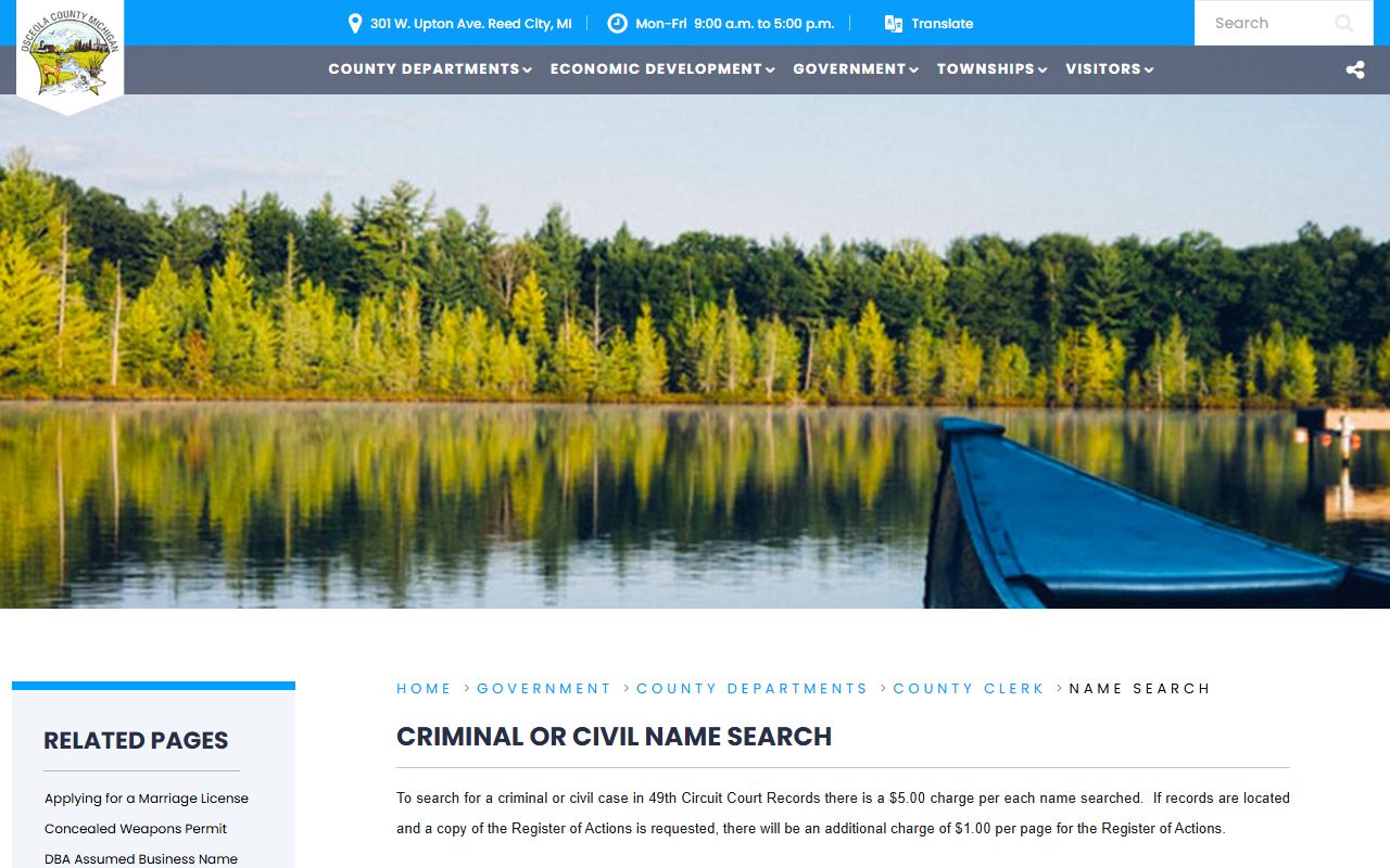 Osceola County Clerk criminal and civil name search request