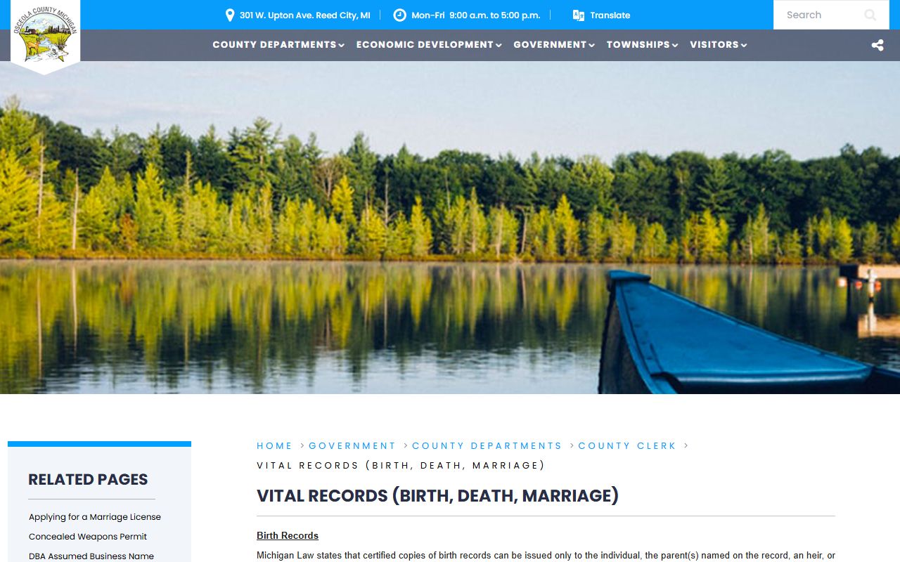 Osceola County Clerk vital records birth marriage and death copies