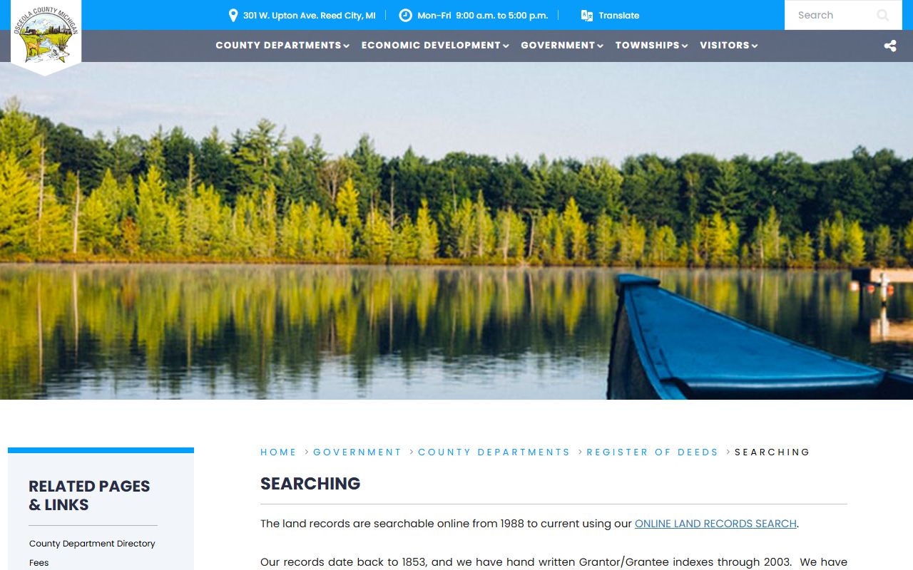 Osceola County Register of Deeds land record searching by name and liber