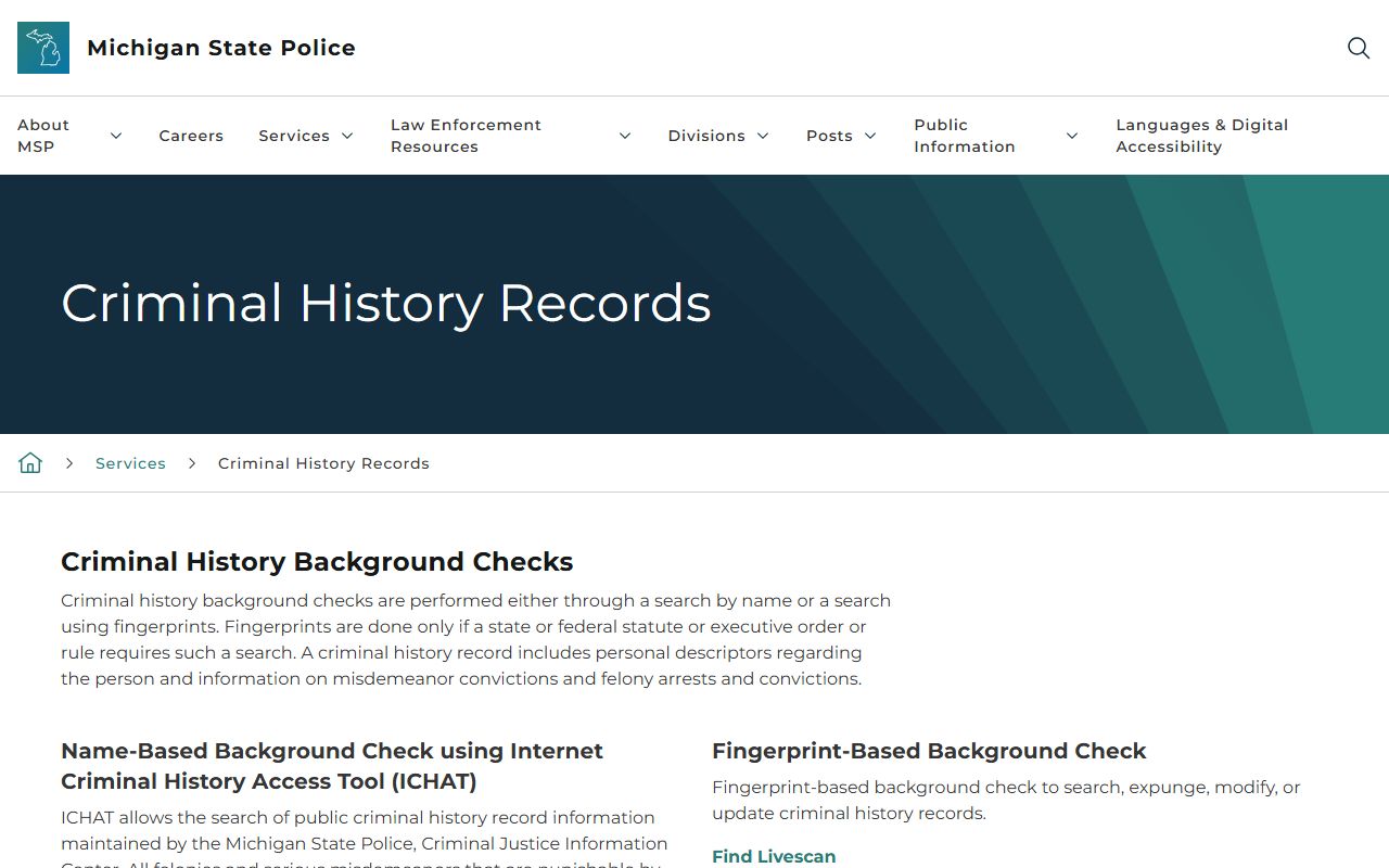 Michigan State Police ICHAT criminal history charges for Osceola County