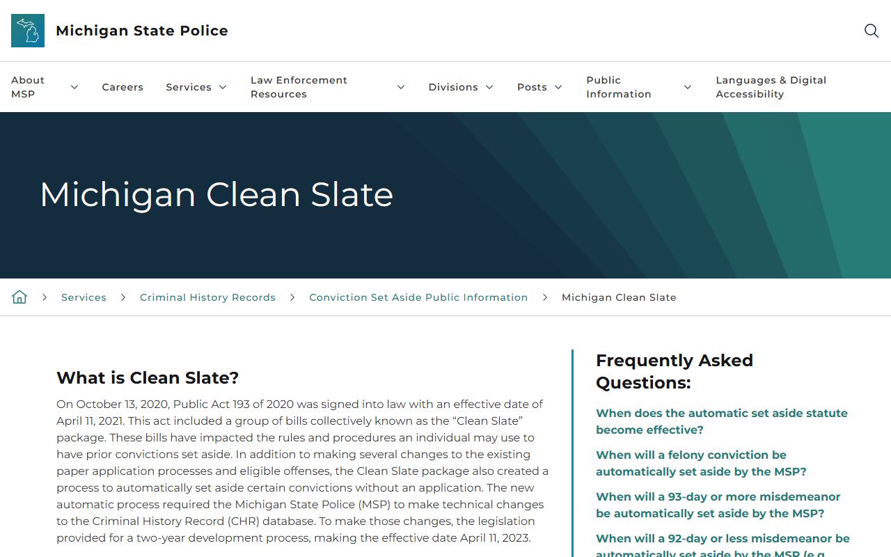 Osceola County Michigan Clean Slate set-aside for criminal records