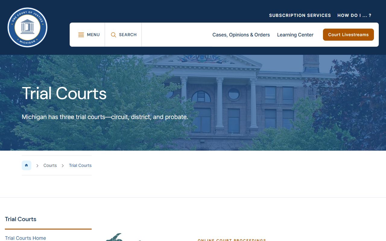 Michigan trial court structure of circuit, district, and probate for Osceola County