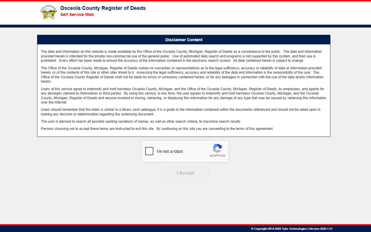 Osceola County Register of Deeds land record search for court records context