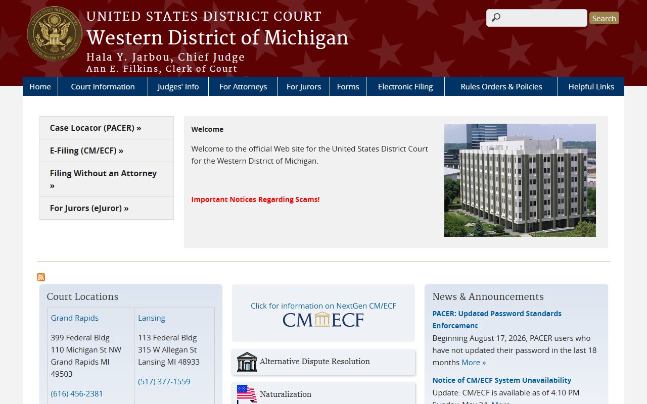U.S. District Court Western District of Michigan for Osceola County court records