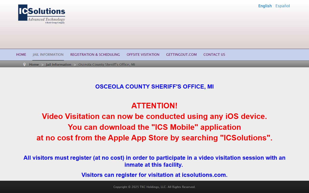 Osceola County Sheriff inmate video visitation page through ICSolutions