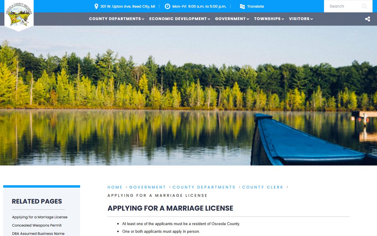 Osceola County marriage license application