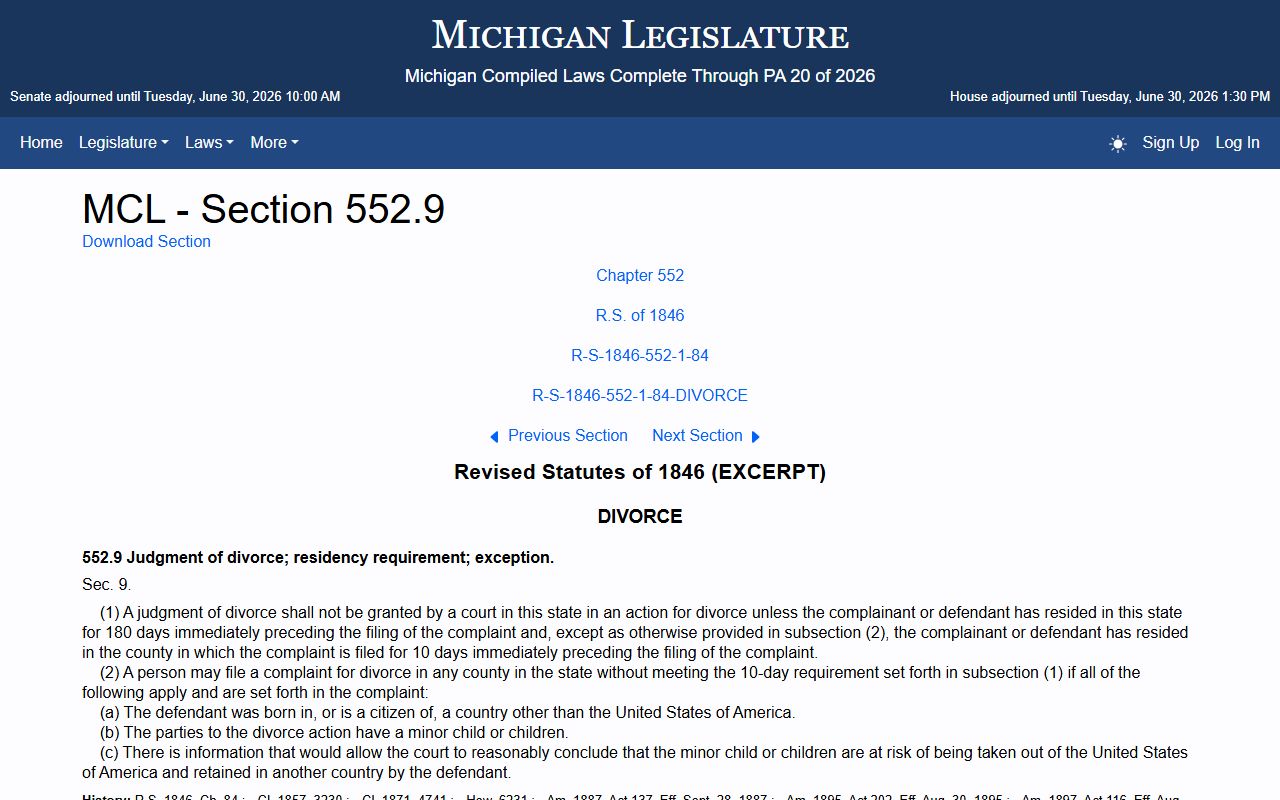 Osceola County divorce residency under MCL 552.9